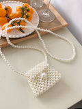 Faux Pearl Beaded Mini Square Handbag - Beige - One Size