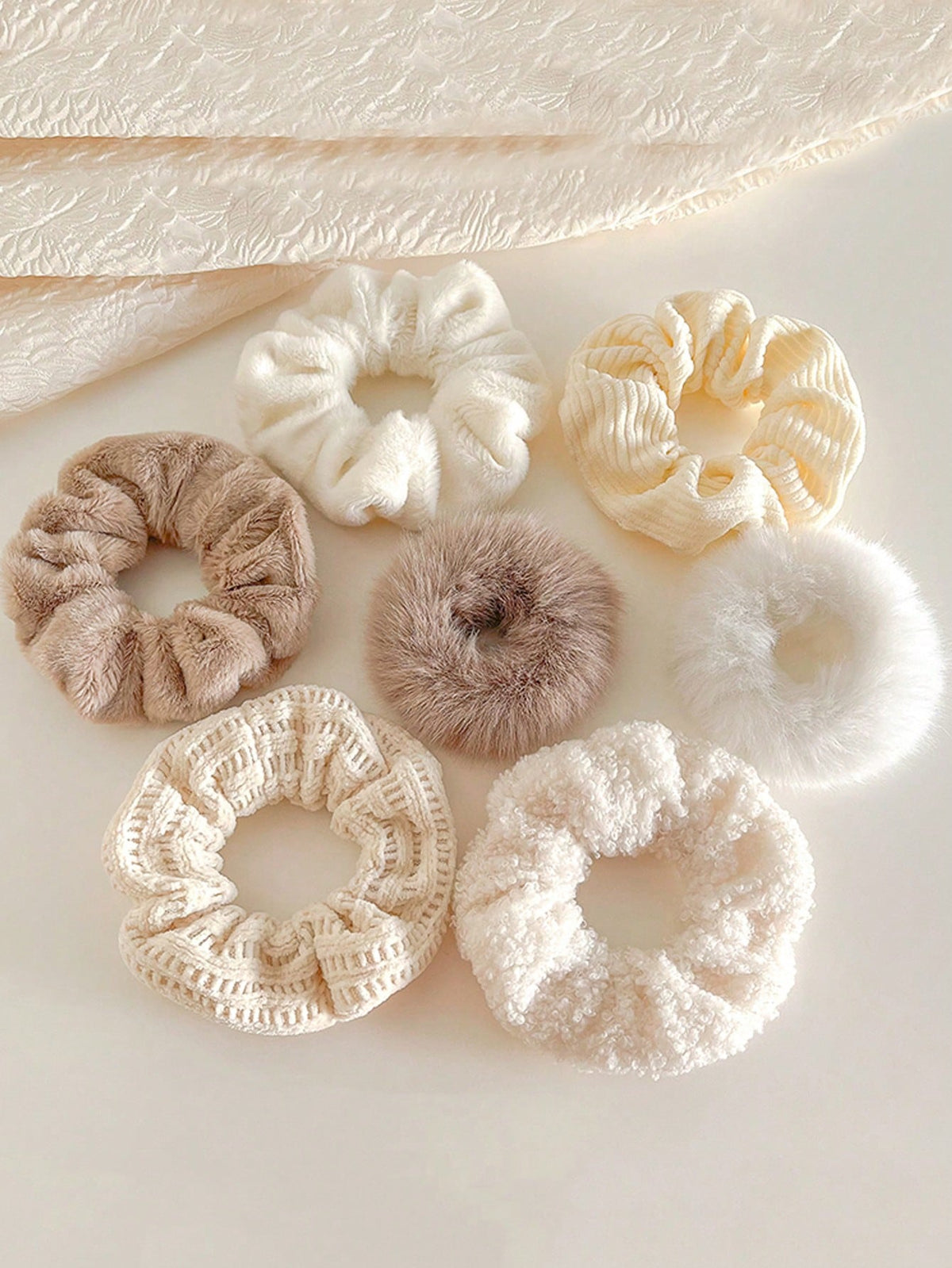 7-Piece Rabbit Plush Scrunchies Set - Multicolor - 7 Pieces
