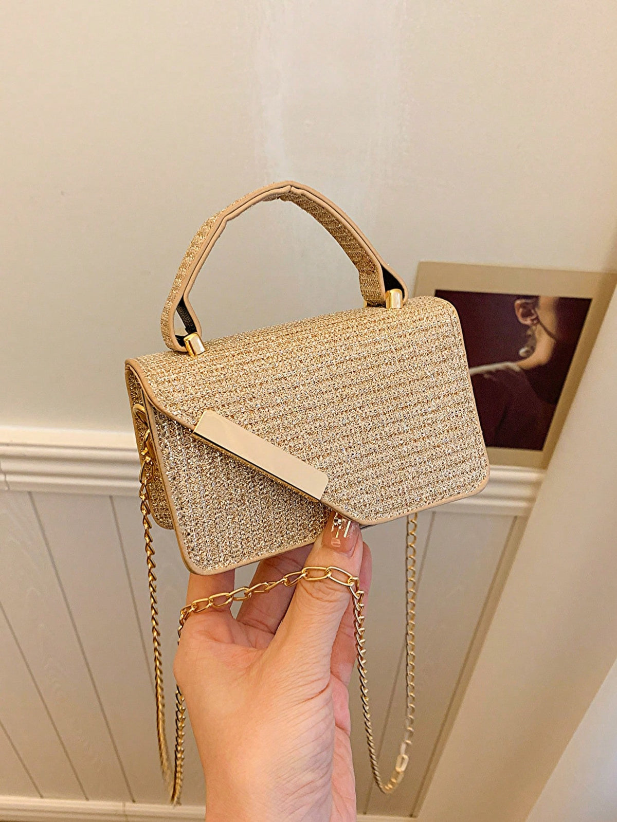 Women's Mini Chain Handle Crossbody Bag - Gold - One Size