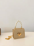 Quilted Pearl Chain Mini Handbag - Gold - One Size