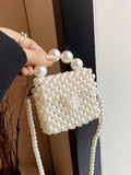 Handmade Faux Pearl Beaded Purse - White - One Size