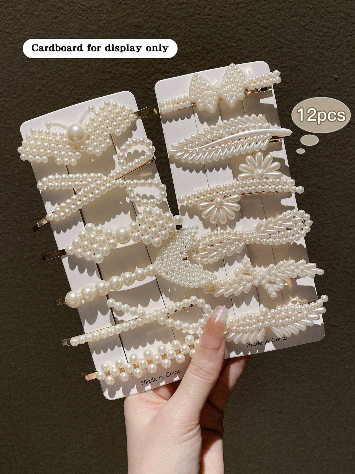 12-Piece Beige Faux Pearl Hair Clip Set - Beige - 12 Pieces