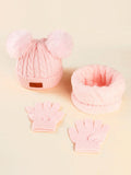 Kids' Winter Knit Hat, Scarf & Gloves Set - Baby Pink - 2-6Y