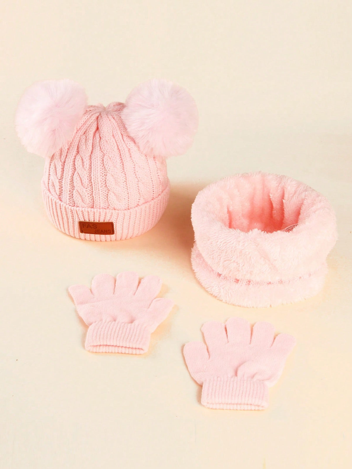 Kids' Winter Knit Hat, Scarf & Gloves Set - Baby Pink - 2-6Y