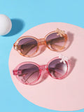 Girls' Oval Bow-Decor Fashion Glasses - Champagne & Fluorescent Powder - 4-7Y