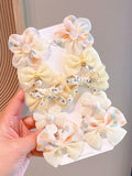 10-Piece Girls' Bow & Flower Hair Accessories Set - Yellow - 10 Pieces