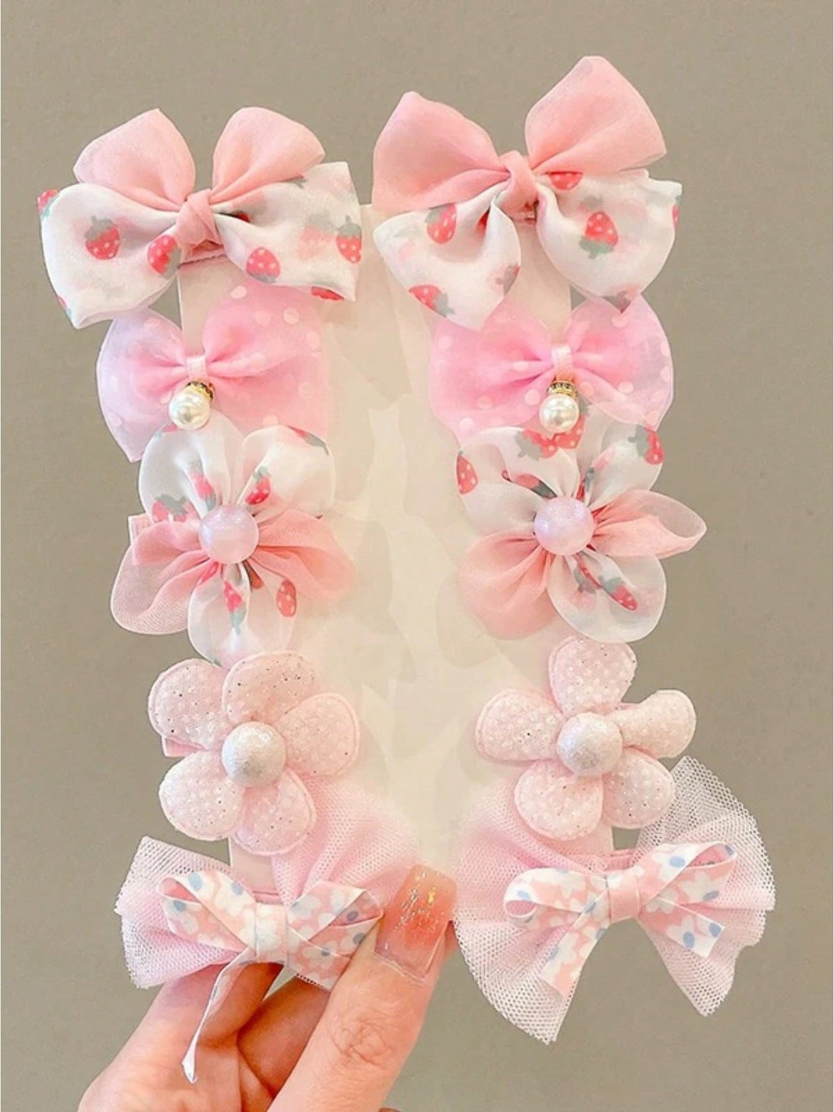 10-Piece Children's Pink Bow Hair Accessories Set - Pink - 10 Pieces