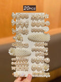 20-Piece Faux Pearl Flower & Heart Claw Clip Set - Multicolor - 20 Pieces