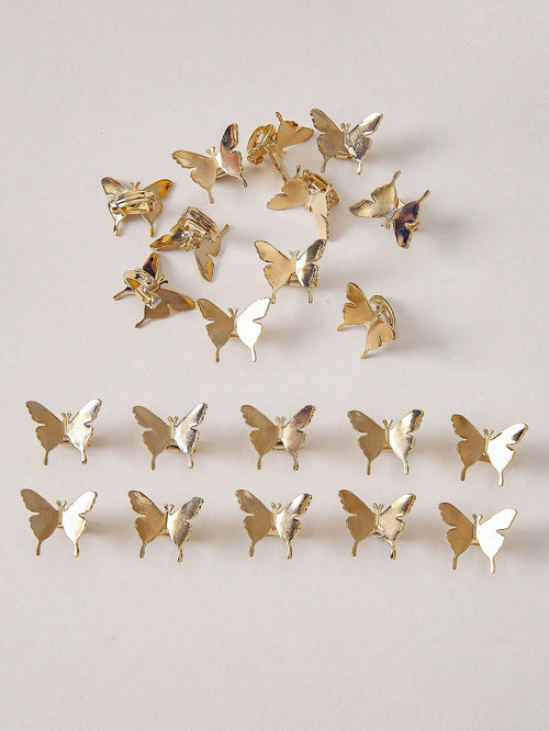 10-Piece Golden 3D Butterfly Hair Clip Set - Gold - 10 Pieces