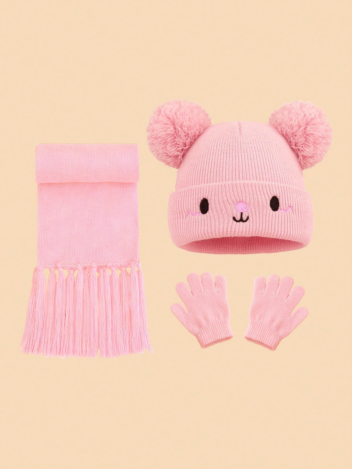 3-Piece Baby Pom-Pom Knit Hat Set - Pink - 1-3Y