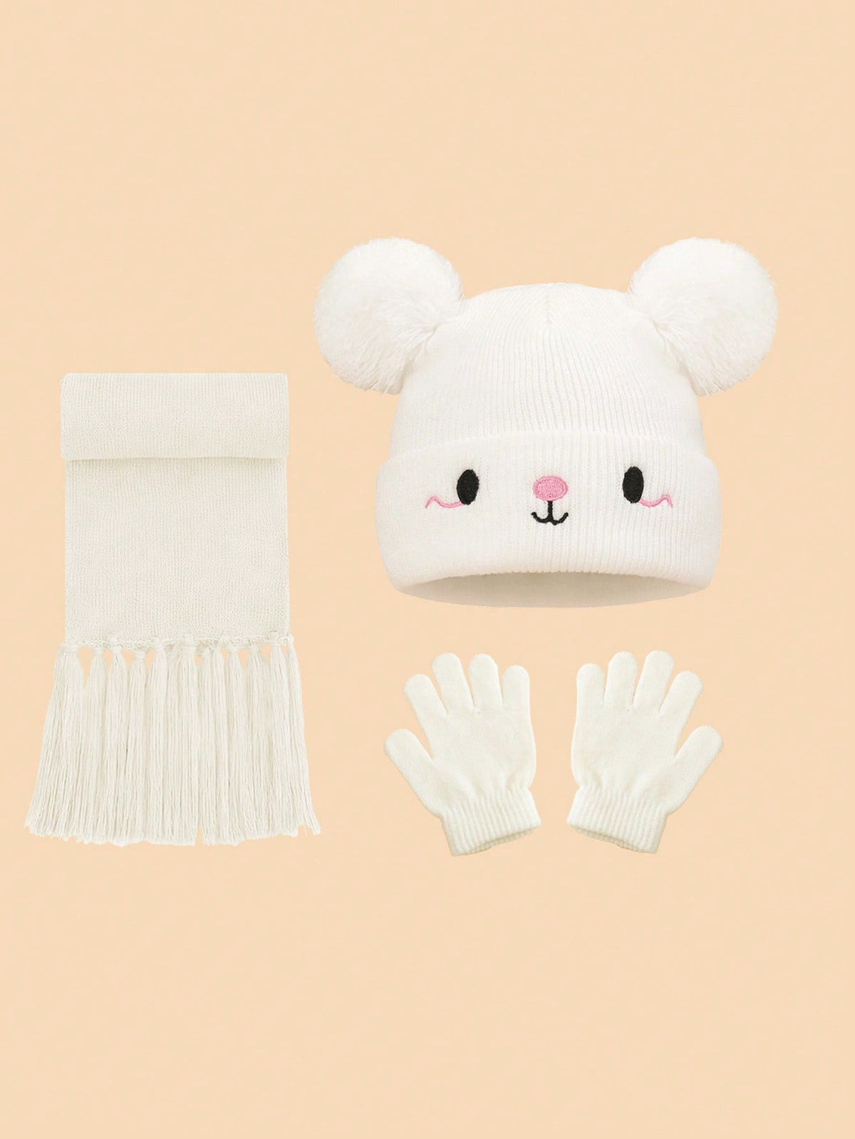 3-Piece Baby Pom-Pom Knit Hat Set - White - 1-3Y