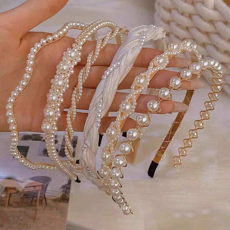 6-Piece Faux Pearl Headband Set - White - 6 Pieces