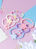 6-Piece Flower Pendant Pearl Beaded Bracelet Set - Multicolor - 6 Bracelets