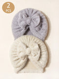 2-Piece Baby Bow Knot Hat Set - Beige & Gray - Beige & Gray - 0-3Y