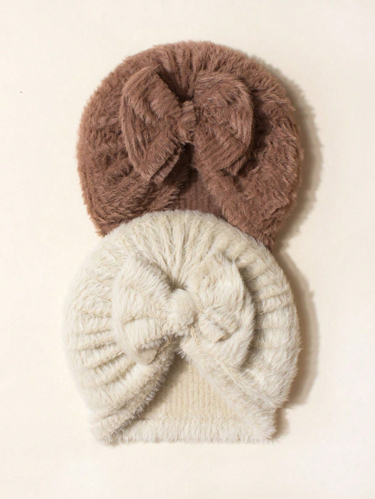 2-Piece Baby Bow Knot Hat Set - Beige Coffee - 0-3Y