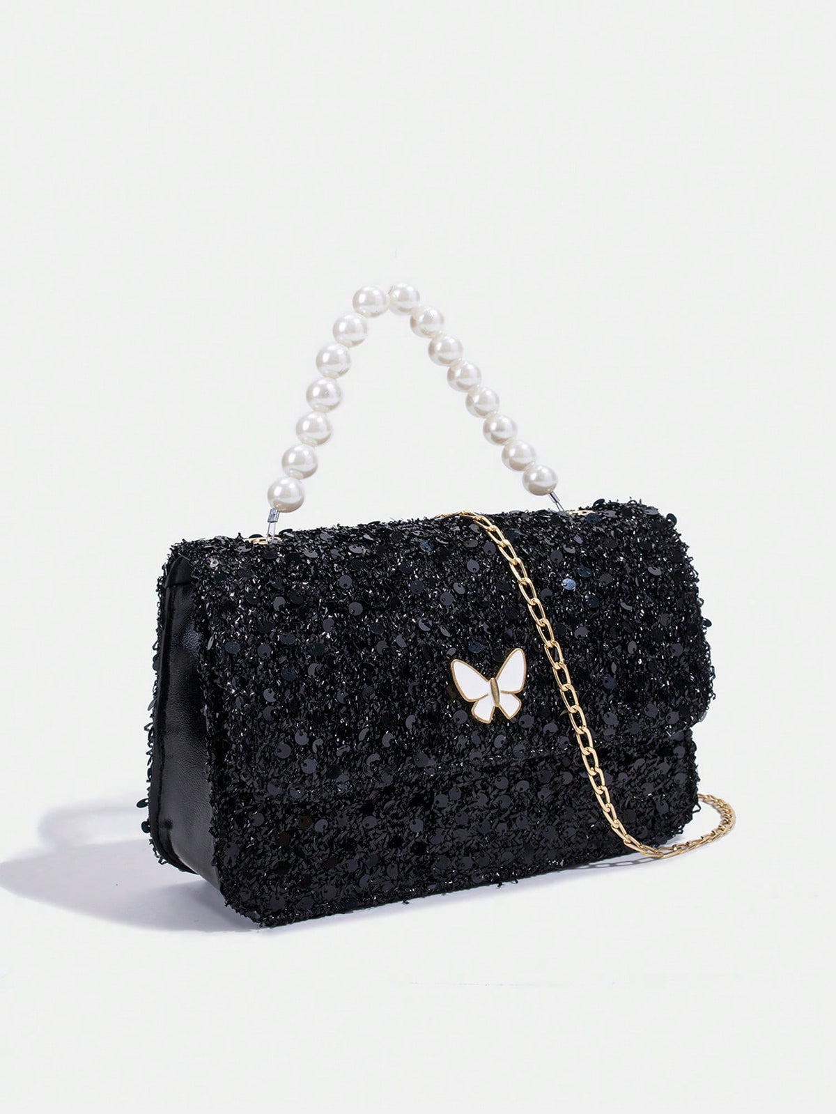 Girls' Sequin Elegant Shoulder Handbag Collection - Black - Pearl Butterfly - M