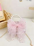 Girls' Pearl Bow Crossbody Bag - Pink - One Size
