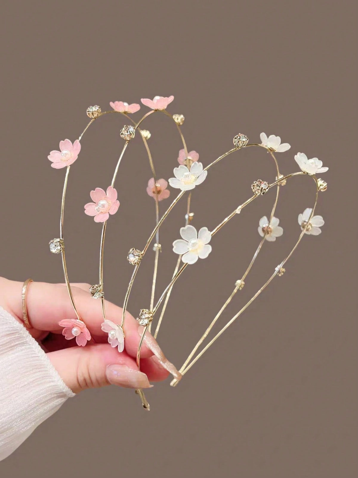 Teenage Fairy Flower Crystal Headband - Order 2 - Pinkish White - 2 Pieces