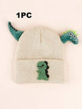1/2pcs Baby/Toddler/Kids Knitted Cartoon Dinosaur Beanie Hat, Everyday Style — Dinosaur / 3-8Y / Beige