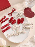 8-Piece Vintage Red Polka Dot Bow Hair Clip Set - Multicolor - 8 Pieces