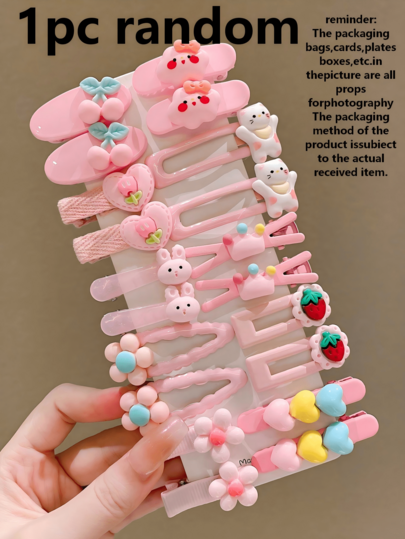 20/10/8/5/1pc Women's Pink Cute Cartoon Hair Clips — Multicolor / one-size