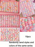 10-Piece Girls' Cartoon Resin Ring Set - Multicolor - 1.4 cm Open Ring