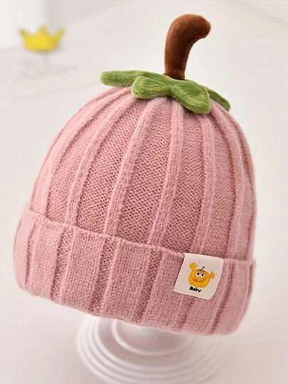 Baby Hat Autumn/Winter Girls Halloween Pumpkin Warm Beanie Hat Children Boys Girls Winter Boys Cute Knitted Hat — Pumpkin Beanie / 1-3Y / Pink