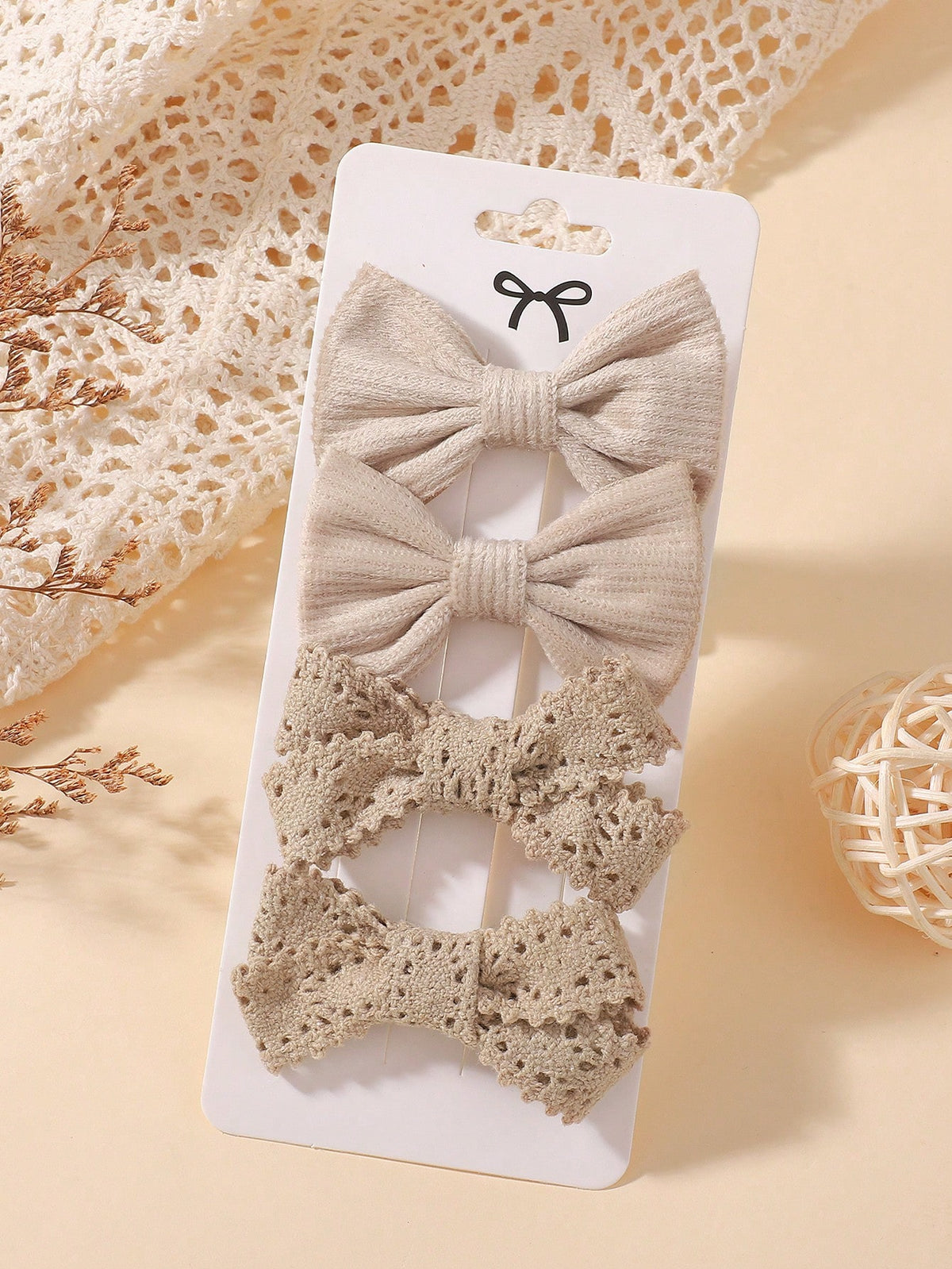 4-Piece Fresh Children's Bow Hair Clip Set - Brown - Brown - 4 Pieces