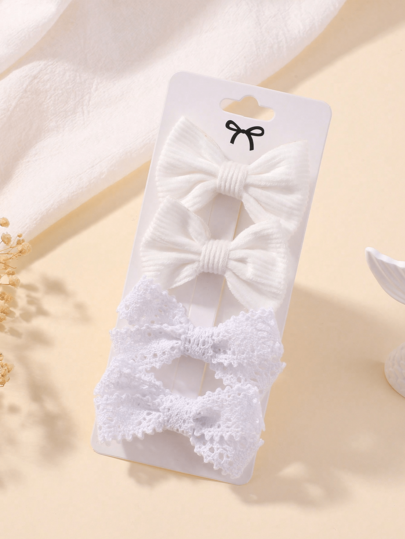 4pcs/Set Cute Bowknot Hair Clips, Sweet Style Girls Mini Hair Pins, Holiday Party Ponytail Clamps, Children Hair Accessories — White
