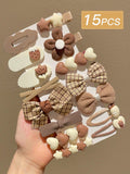 15-Piece Milk Coffee Hair Clip Set - Milk Coffee - 15 Pieces