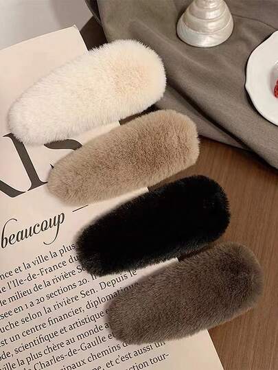 Plush Autumn/Winter Minimalist Solid Color BB Clip Set Casual Versatile Daily Hair Clips — Multicolor / Four Packs