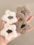 4pcs/Pack Women's Plush Star Hair Clips, Suitable For Autumn/Winter, Cute And Elegant, Can Be Used To Decorate Bangs, Korean Style, Versatile Hair Accessory — Multicolor / 4pcs-white+Khaki